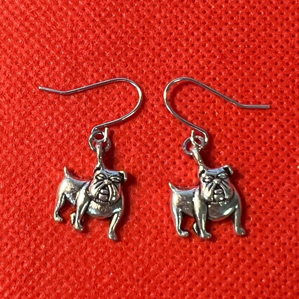 Bulldog Silver Tone French Hook Pierced Earrings